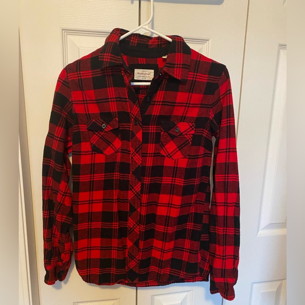 Women’s size small red plaid button up